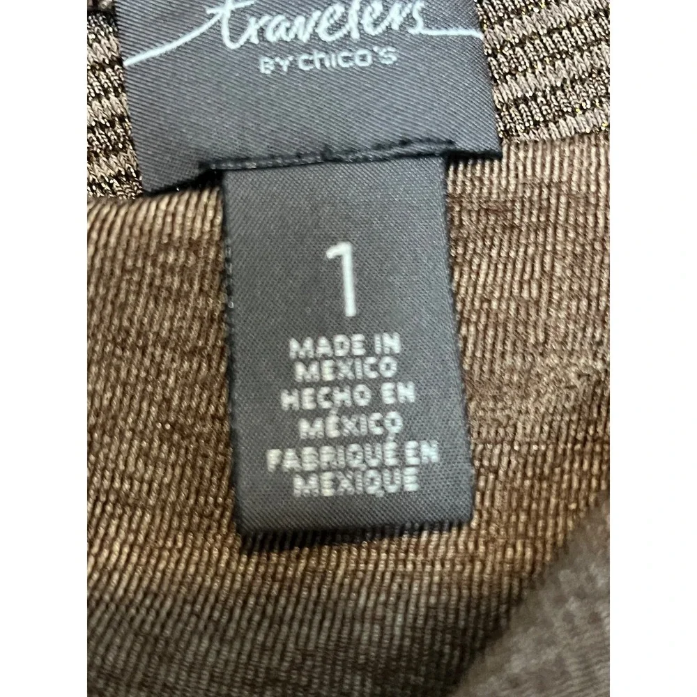 Chicos Travelers Metallic Brown Shimmer Cowl Neck Asymmetric Tunic Sz 1 US XL - Picture 6 of 16